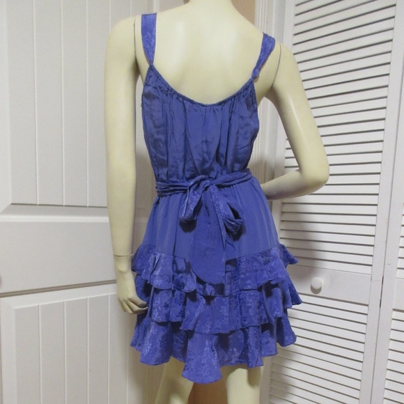 Rebecca Taylor Ruffle Tiered Cocktail Party Dress 6 100% SILK Floral Purple Boho - Picture 6 of 8